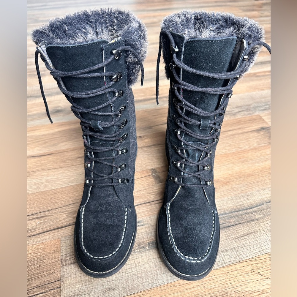 Lands' End Women’s Black Suede and Faux Fur Lace-Up Boots Size 8.5 - Picture 4 of 11